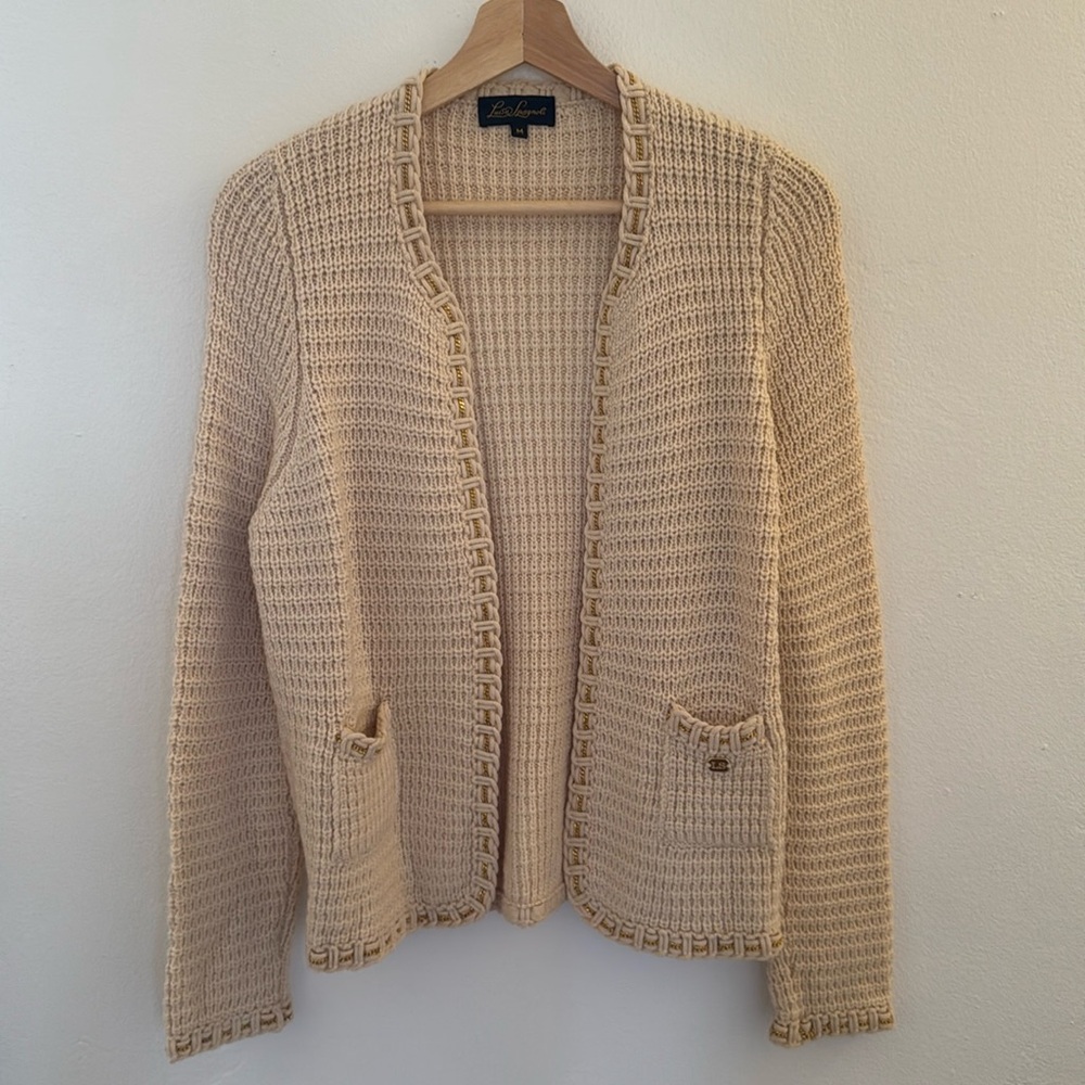 Vintage wool cardigan sweater with gold detailing